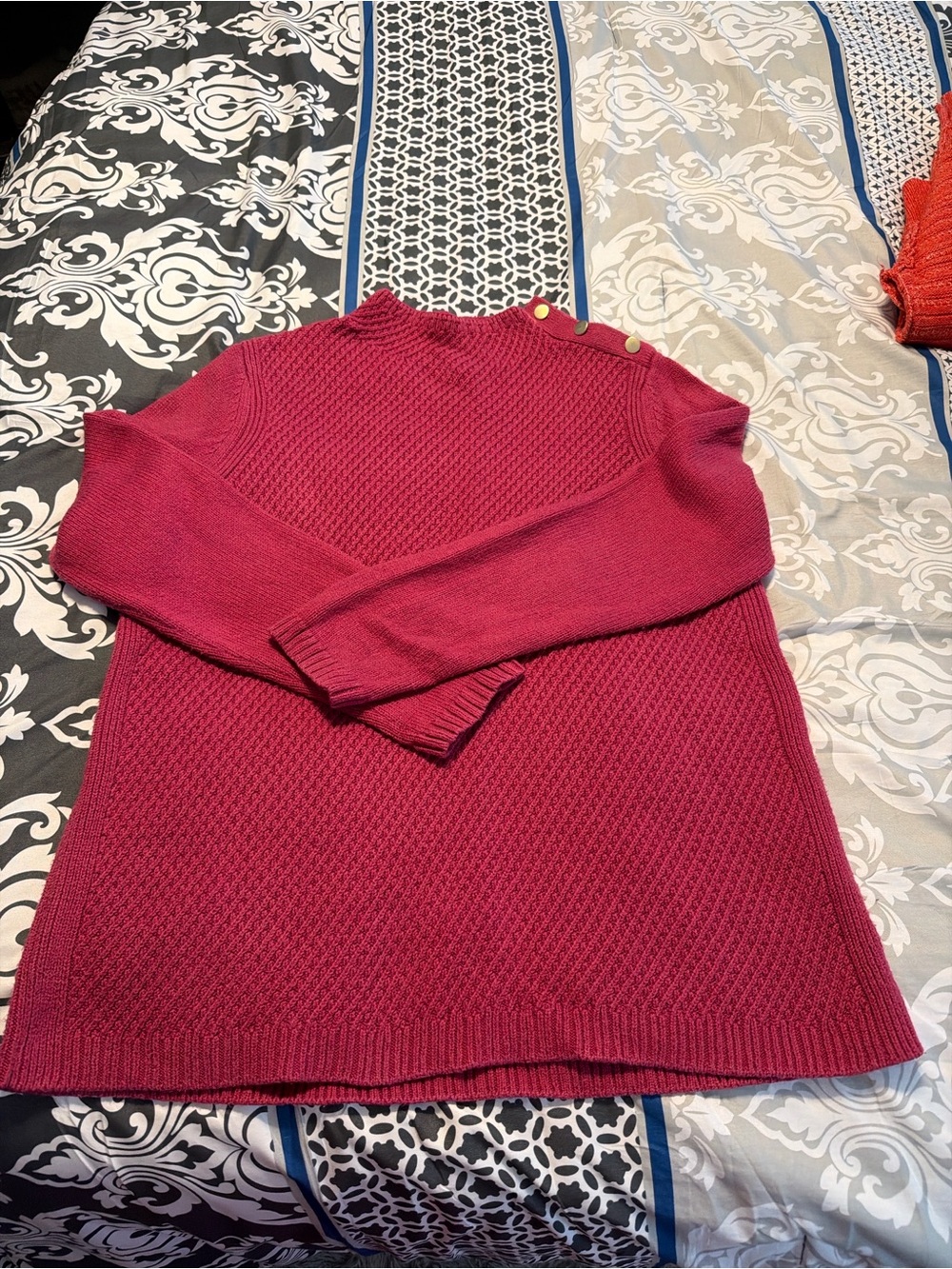 Talbots Women's Raspberry Knit Turtleneck Sweater with Shoulder Buttons